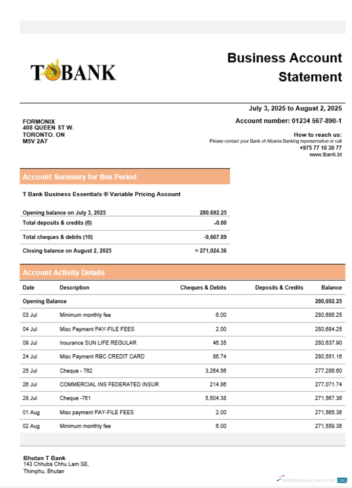 Download T bank business bank statement Word and PDF format Photoshop template